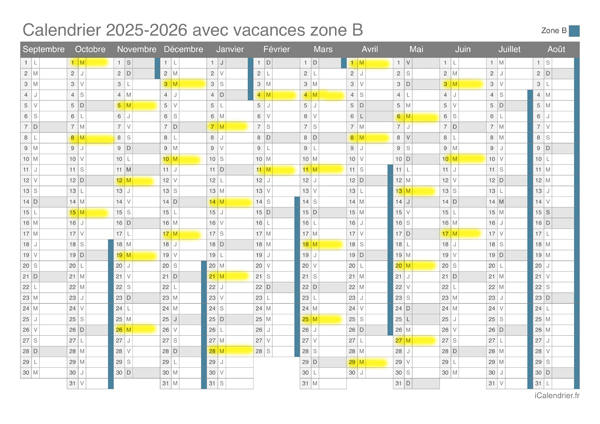 calendrier cours 2025-2026